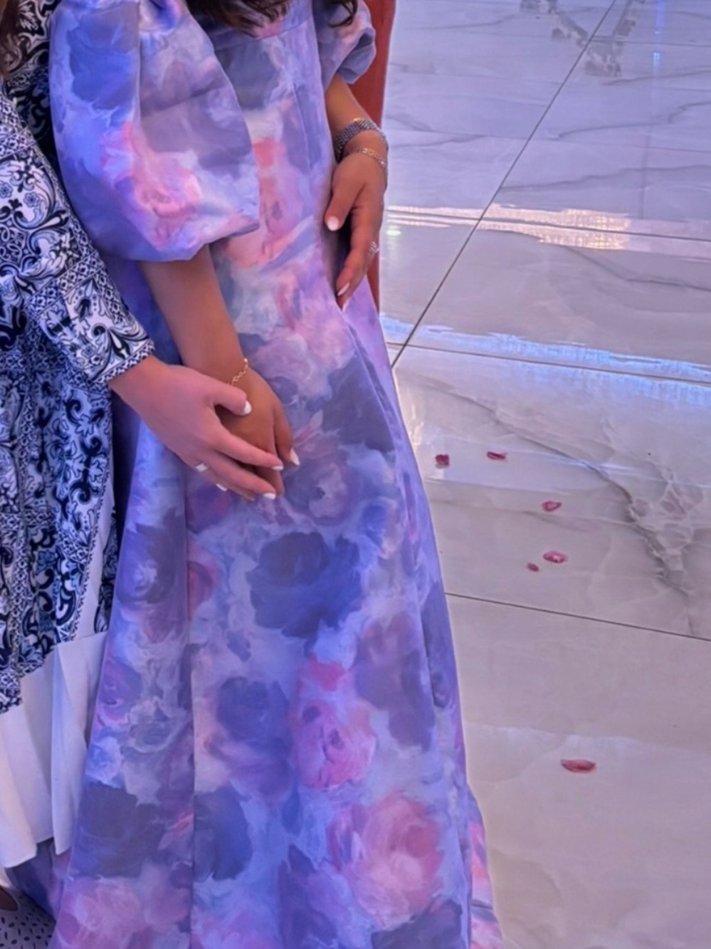 Purple Floral A-Line Evening Dress